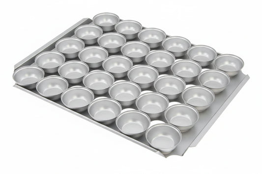 18" Pie Baking Tray - 30x Round 7cm x 2cm Deep Mini Savoury Pies SS Self Cutting)