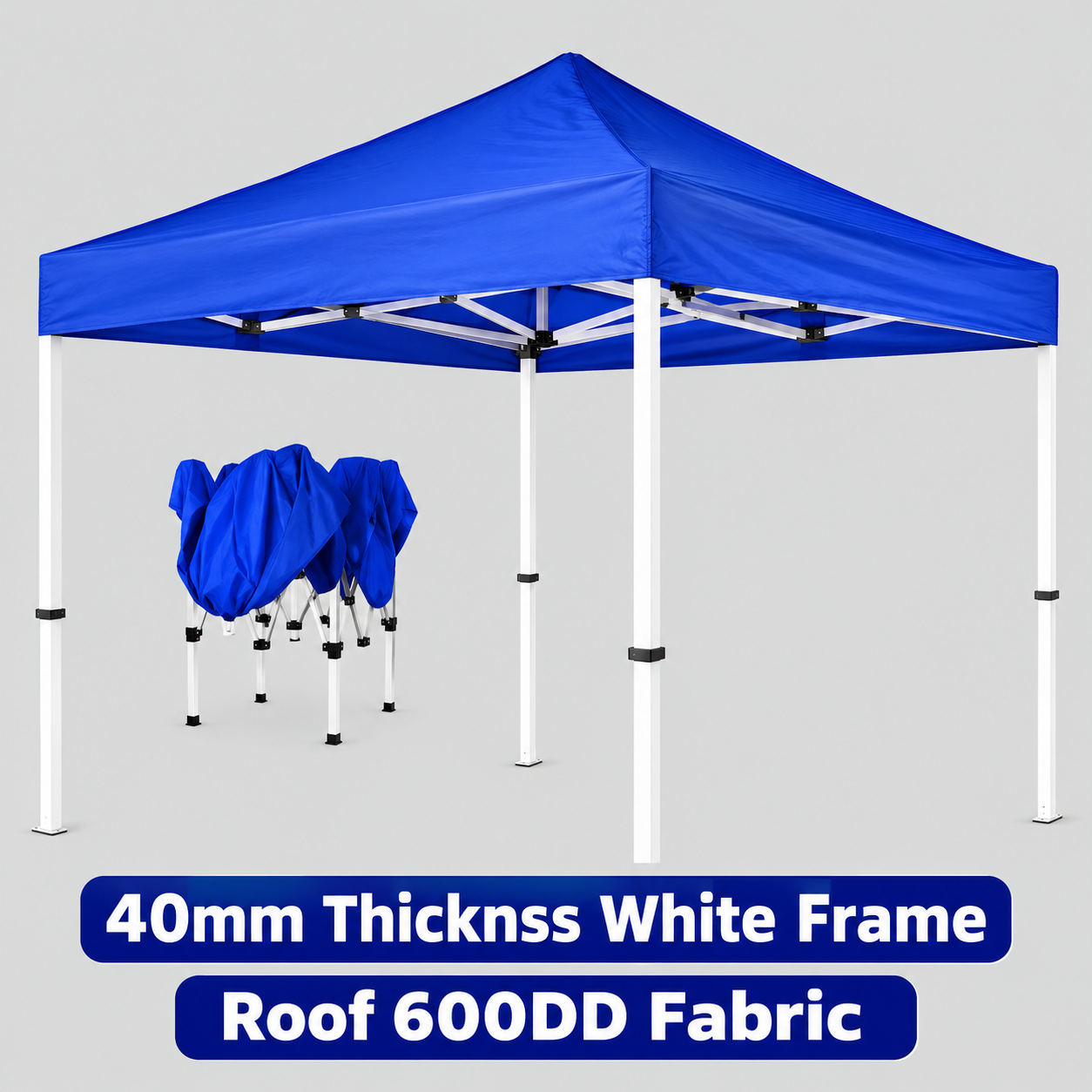 Gazebo 2m x 2m Heavy Duty 40mm White Frame