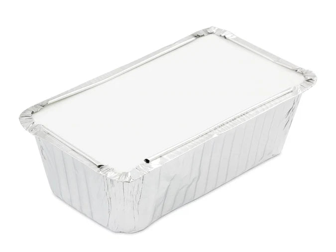 50 Medium Oblong Foil Tray Containers with Lids - 840ml - 19cm x 11cm x 5.5cm