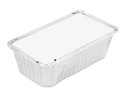 50 Medium Oblong Foil Tray Containers with Lids - 840ml - 19cm x 11cm x 5.5cm