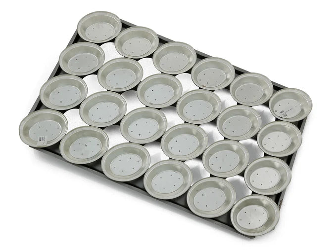 18" Pie Baking Tray - 24x Oval 13cm x 3cm Deep Pies Commercial S/S Self Cutting