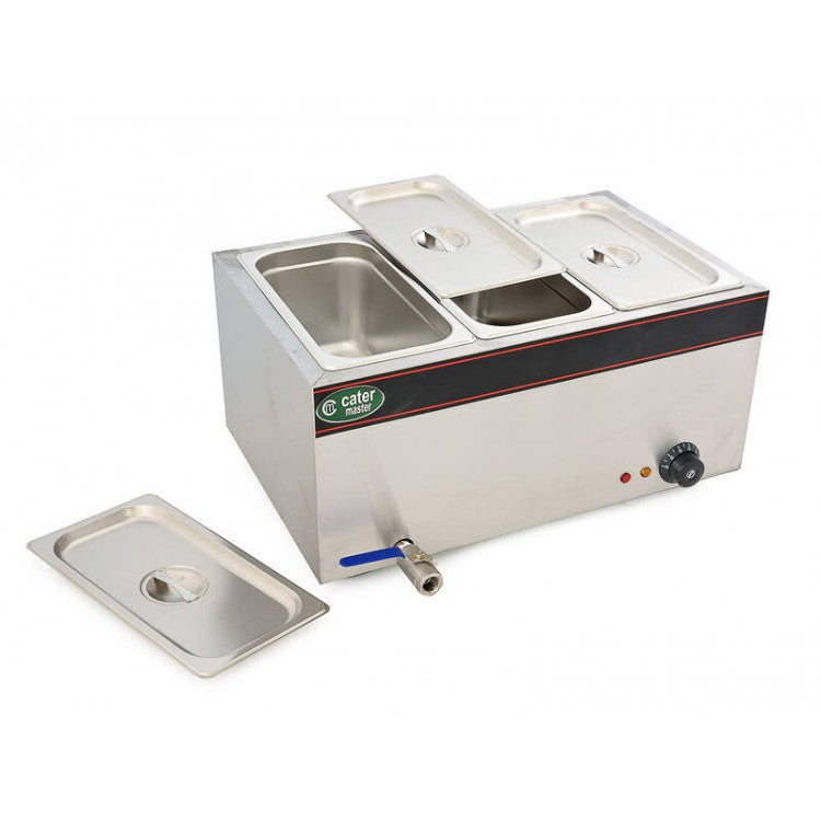 Hot Food Warmer Bain Marie 3x 1/3 GN Tray + Lids - 1.5kW - Commercial Bainmarie