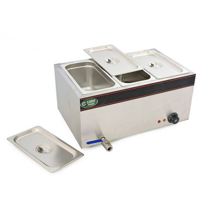 Hot Food Warmer Bain Marie 3x 1/3 GN Tray + Lids - 1.5kW - Commercial Bainmarie