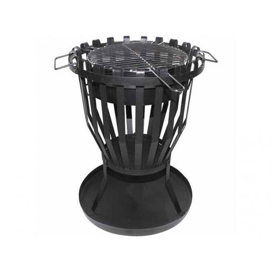 Outdoor Brazier with BBQ Grill - Black Steel