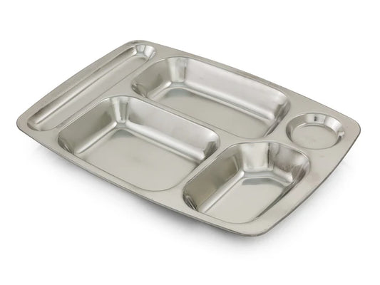 Steel Food Tray Platter 5 Sections w/ Plastic Lid