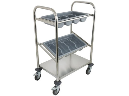 Stainless Steel Cutlery Trolley with 2 Trays & Shelf - 670 x 460 x 955mm High