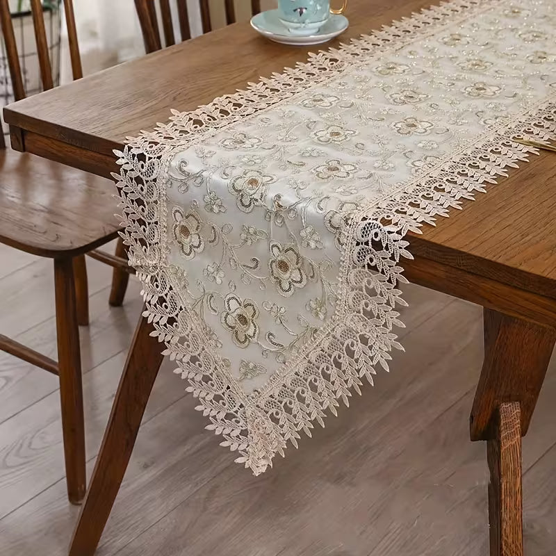 Rectangular Embroidered Lace Table Runner