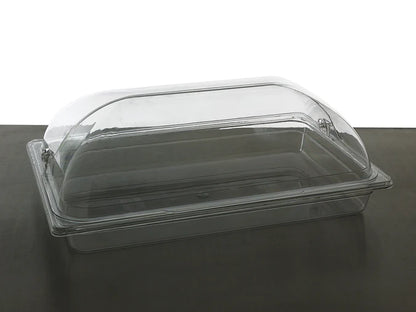 1/1GN Serving Tray with Squat Hinged Lid Food Cover - Clear Polycarbonate