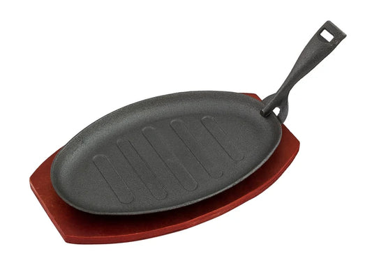 27cm Cast Iron Sizzling Plate Sizzle Food Steak Platter Detachable Handle