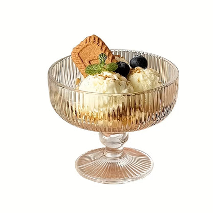 6pcs of Vintage Striped Embossed Glass Dessert Bowls