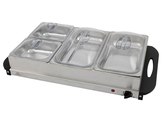4 Pan Heated Food Warmer | 300W Electric | 4 Dish Stainless Steel Buffet Warmers
