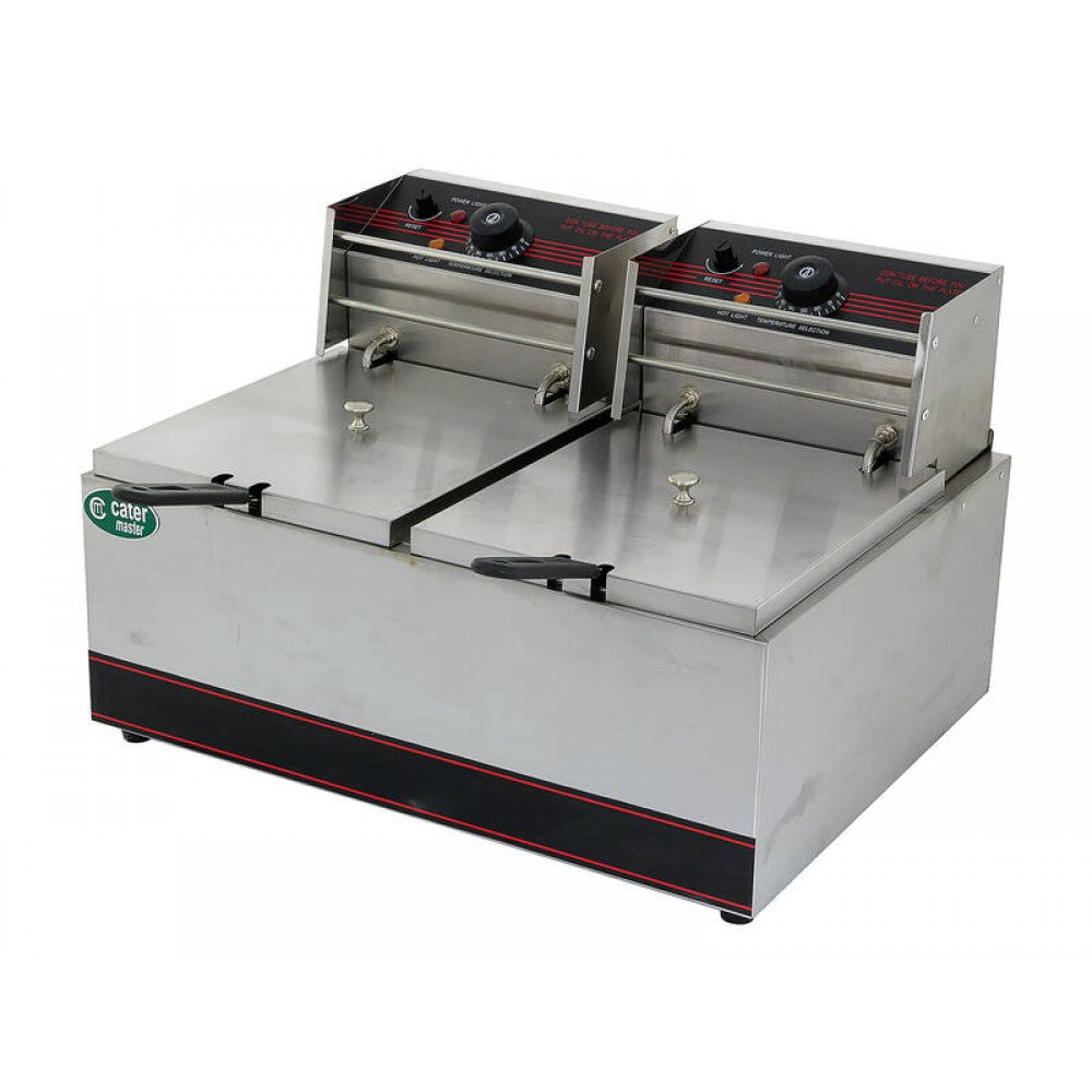 16L Twin Deep Fryer 2x 2.4kW Electric - Commercial Benchtop 8L Vats + Baskets