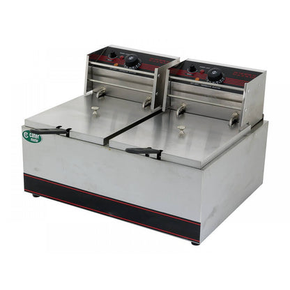 16L Twin Deep Fryer 2x 2.4kW Electric - Commercial Benchtop 8L Vats + Baskets