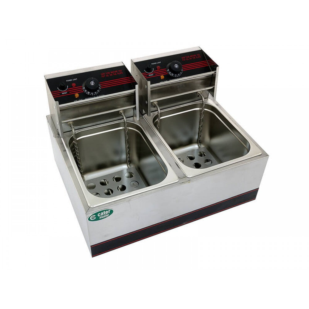 16L Twin Deep Fryer 2x 2.4kW Electric - Commercial Benchtop 8L Vats + Baskets