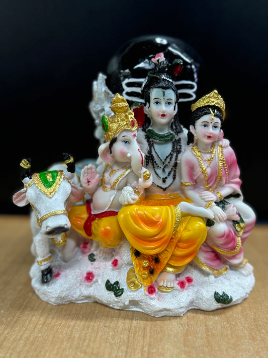 Lord Shiva Sitting on the Bull with Parvati and Ganesha