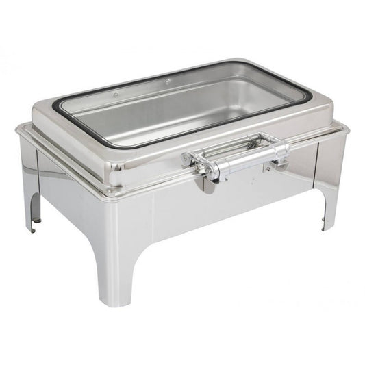 Food Warmer Chafing Dish with Soft Close Clear Glass Lid - 1/1GN Size S/S