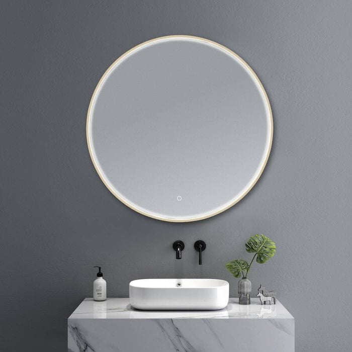 Barelli 800 x 800mm Brushed Brass Toscana Framed Round Mirror LED Frame Lit
