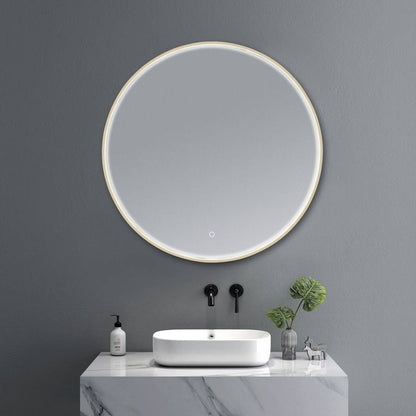 Barelli 800 x 800mm Brushed Brass Toscana Framed Round Mirror LED Frame Lit