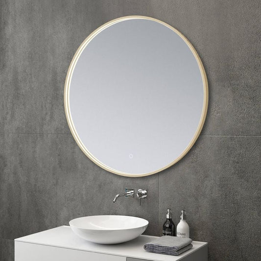 Barelli 800 x 800mm Brushed Brass Toscana Framed Round Mirror LED Frame Lit