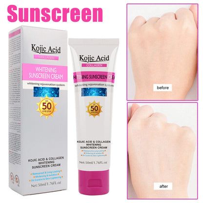 Kojic Acid Collagen Whitening Sunscreen Cream UV Protect Moisturize Waterproof