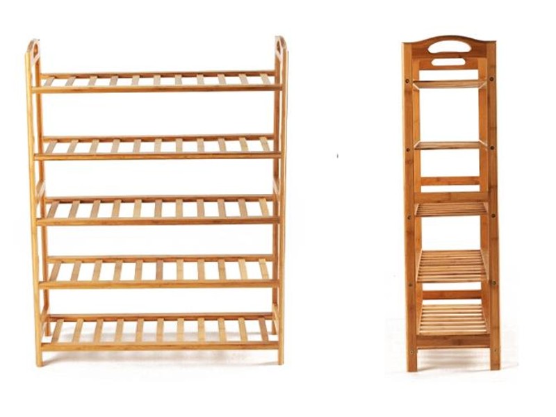 Bamboo 5 Tier Shoes Organizer Rack Tower Shelve Space Saving Storage Free Standing