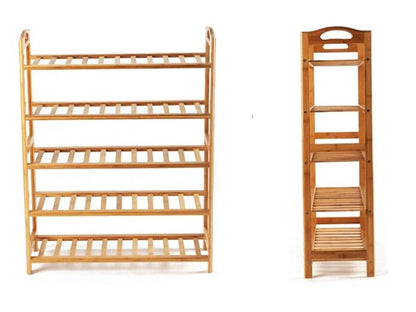 Bamboo 5 Tier Shoes Organizer Rack Tower Shelve Space Saving Storage Free Standing