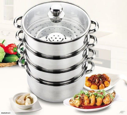 Steamers 4 Layer Stainless Steel With Glass Lids