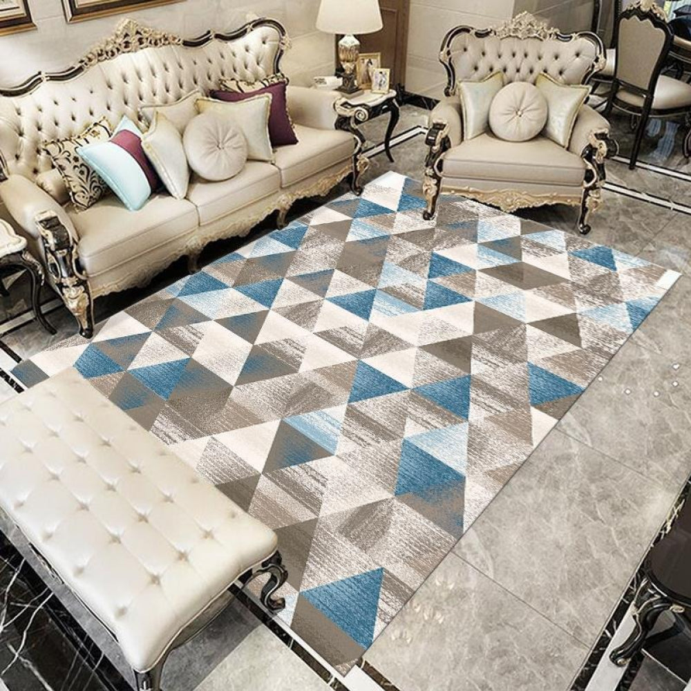 Checkered Blue Brown Pattern Rug Type 2