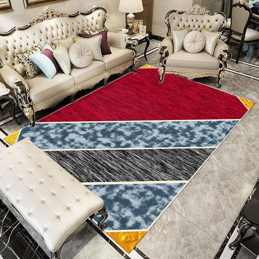 Checkered Red Blue Art Rug 2 by 3m