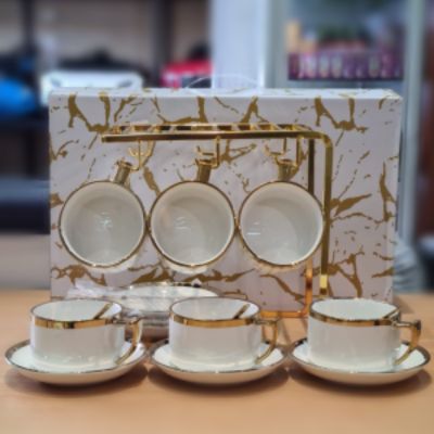 Cup and Saucer 18 pcs Set White and Gold