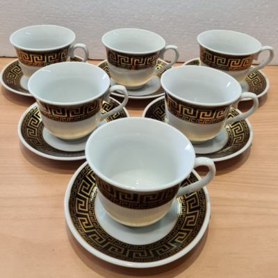 Cup and Saucer 12 pcs Set White and Gold Border