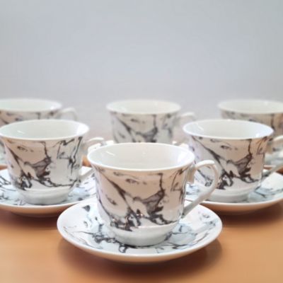 Cup and Saucer 12 pcs Set Black and White