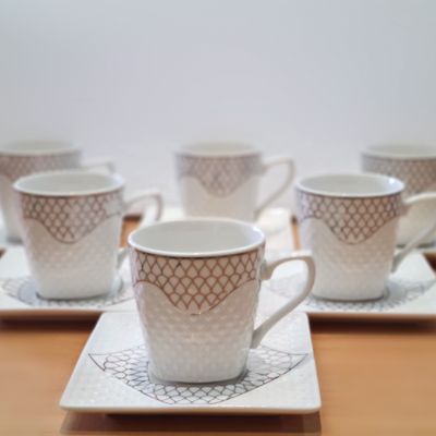 Cup and Saucer 12 pcs Set Modern White and Black