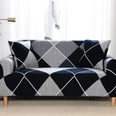 Checkered Navy Blue Sofa Cover Type 21- 3 Seater