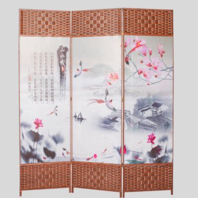 Room Divider Bamboo Woven 4 Panel Design Handweaving Paper Fiber