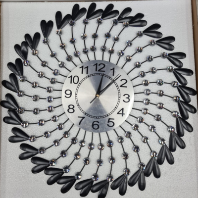 Wall Clock Black Floral Design