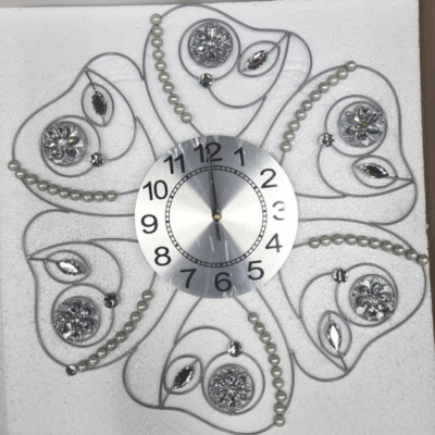 Wall Clock Silver Floral Design 3