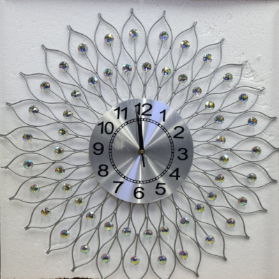 Wall Clock Grey Floral With Stone Design 2