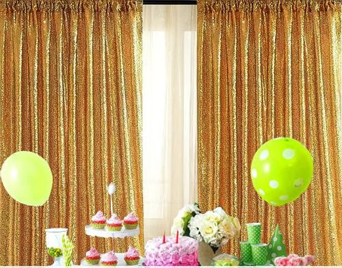 Gold Sequin Backdrop Curtain Panels Stage 2 Pieces