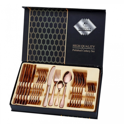 Elegant Cutlery Set Box Stainless Steel 24pcs Rose Gold