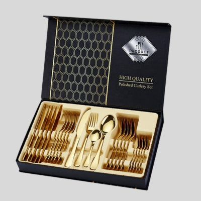 Elegant Cutlery Set Box Stainless Steel 24pcs Gold