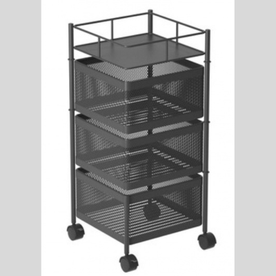 3 Tier Basket Square Trolley Black