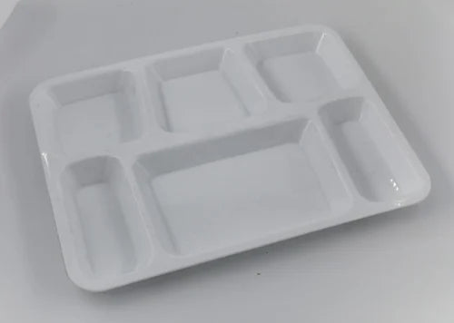 Rectangular White Acrylic 6 Compartment Plate - White