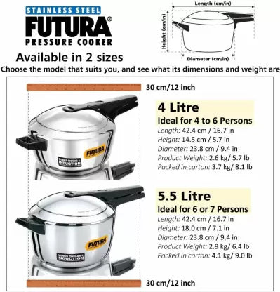 Futura Stainless Steel Pressure Cooker 5.5 Litre